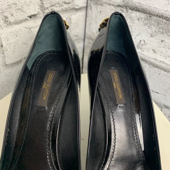 Louis Vuitton Pumps Black Patent Leather Lock It Round Toe Oh Really Heels - Picture 5 of 11
